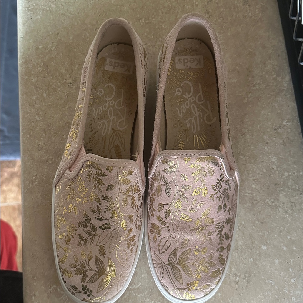 Keds Pink and Gold Floral Slip-On Shoes 7.5